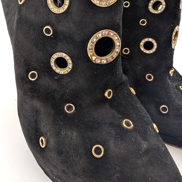 Giuseppe Zanotti Black Suede Rhinestone Studded Ankle Boots Heel Women Size 38 - Picture 3 of 9